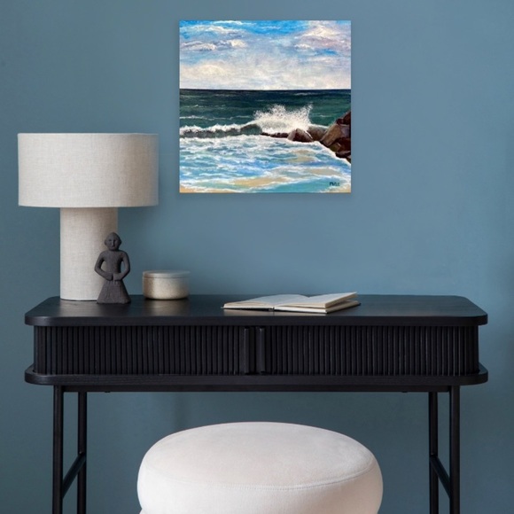 “Splashing Waves" Blue and White Ocean Wave Painting by mac Size 20 X 20 - Picture 3 of 4